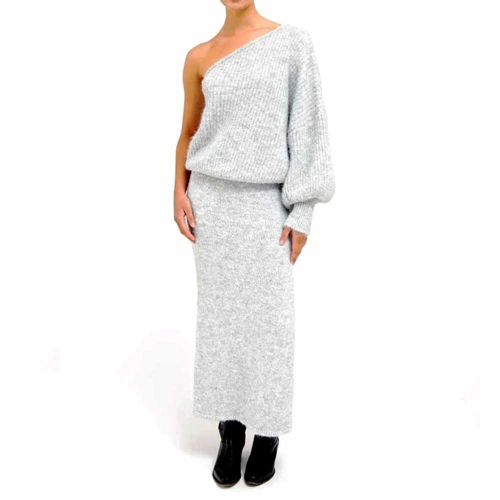 BRUNETTE THE LABEL Victoria One Shoulder Knit Sweater & Victoria Knit Skirt S/M